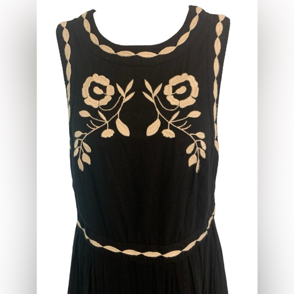 FREE PEOPLE Birds of A Feather Embroidered Mini Dress Black Sz 6 - Picture 2 of 10